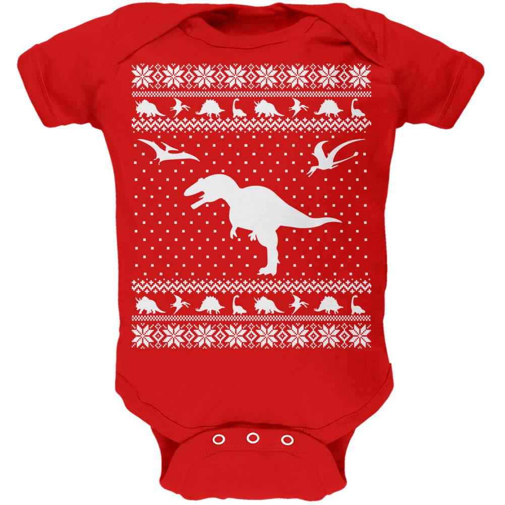 Dinosaurs Ugly XMAS Sweater Red Soft Baby One Piece Baby One Piece Old Glory 0-3M Red