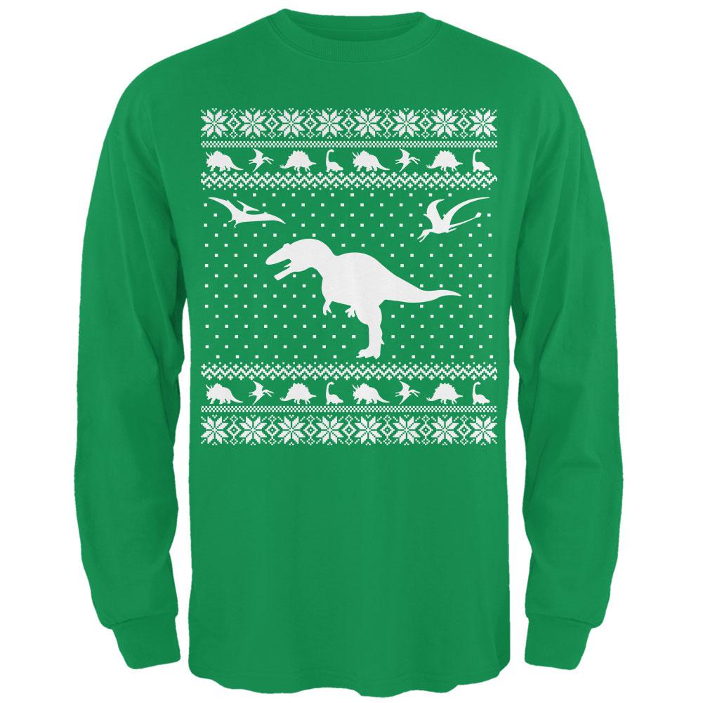 Dinosaurs Ugly XMAS Sweater Irish Green Adult Long Sleeve T-Shirt Men's Long Sleeves Old Glory 2XL Green