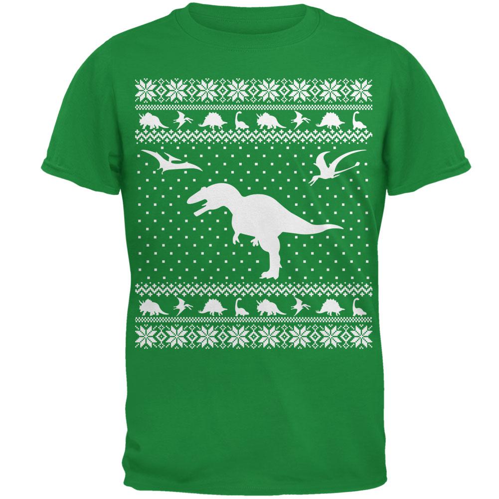 Dinosaurs Ugly XMAS Sweater Irish Green Adult T-Shirt Men's T-Shirts Old Glory 2XL Green
