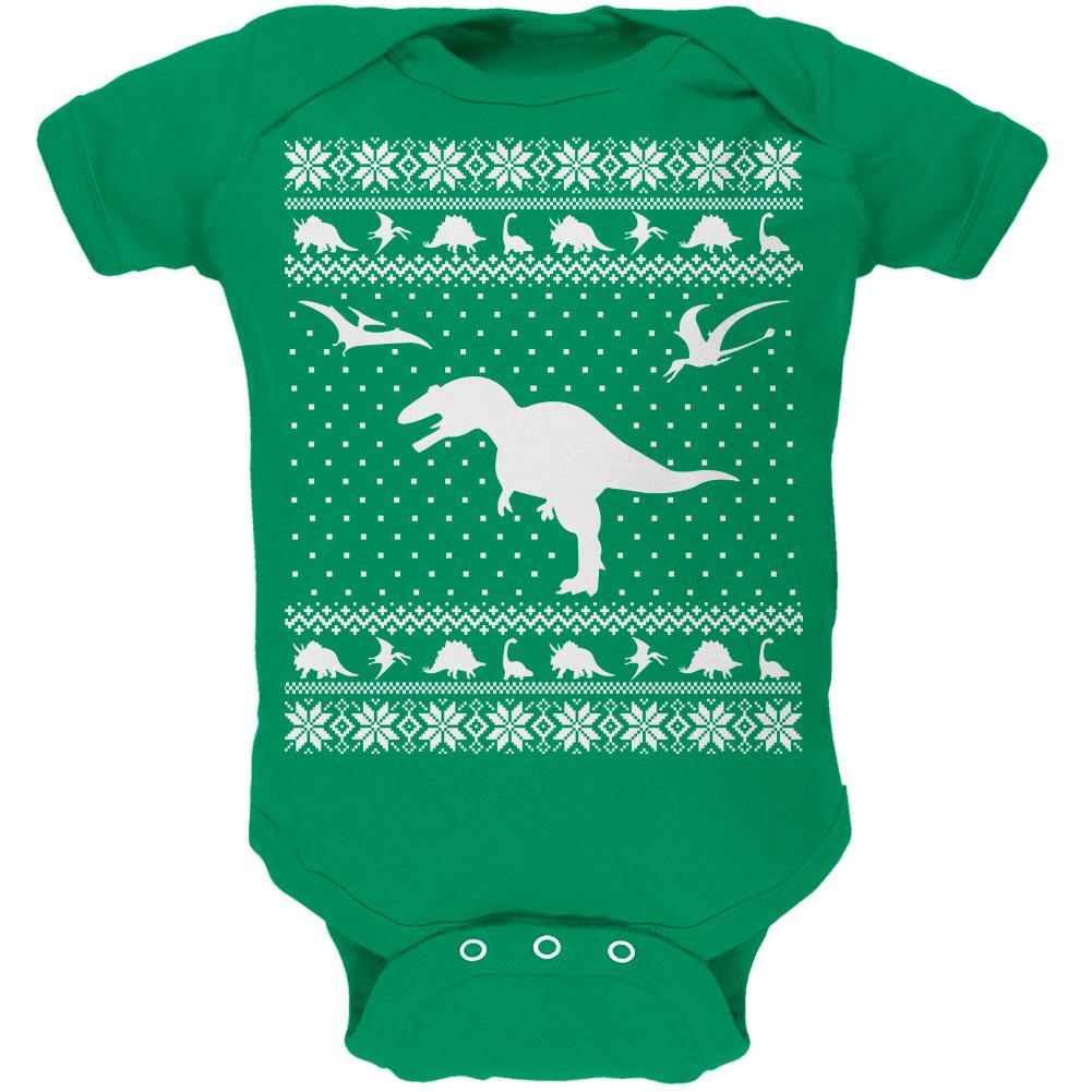 Dinosaurs Ugly XMAS Sweater Kelly Green Soft Baby One Piece Baby One Piece Old Glory 0-3M Green