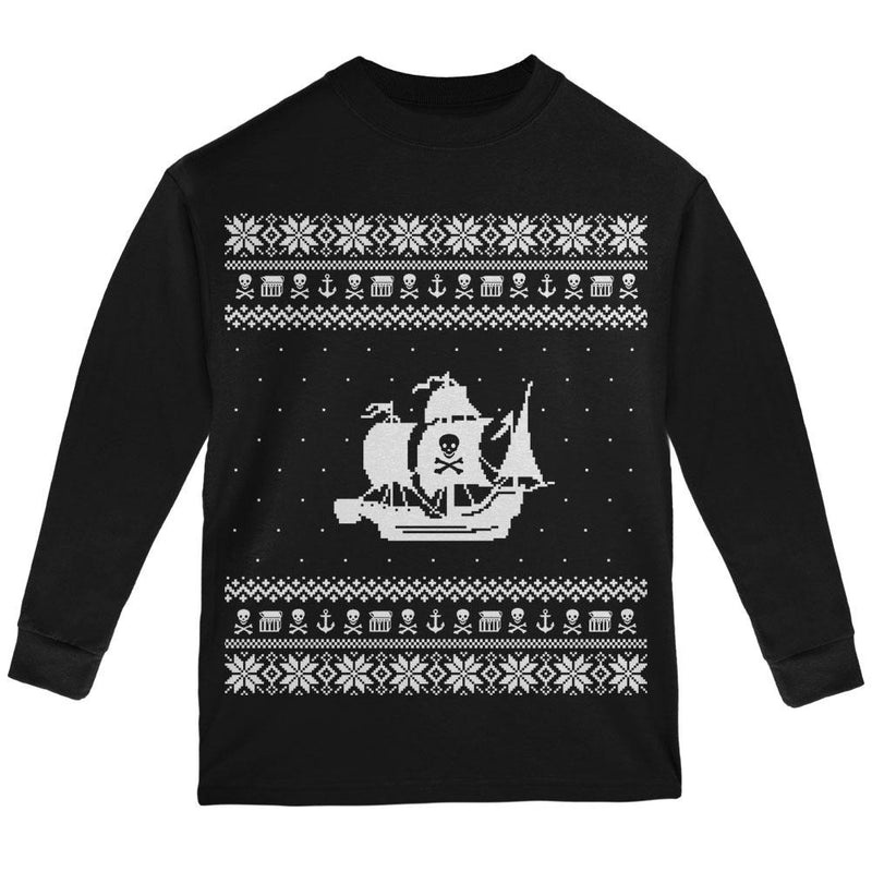 Pirate Ship Ugly XMAS Sweater Red Youth Long Sleeve T-Shirt Youth Long Sleeves Old Glory