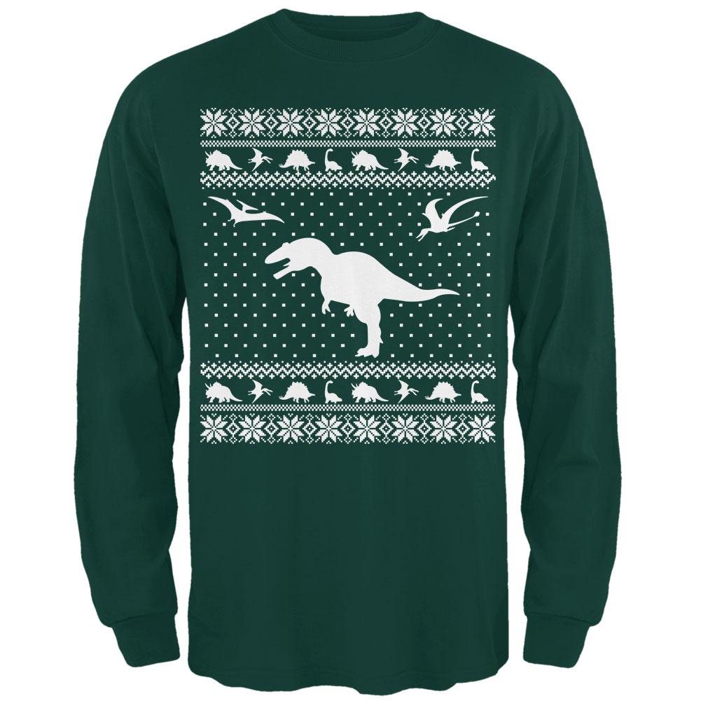 Dinosaurs Ugly XMAS Sweater Forest Adult Long Sleeve T-Shirt Men's Long Sleeves Old Glory 2XL Green