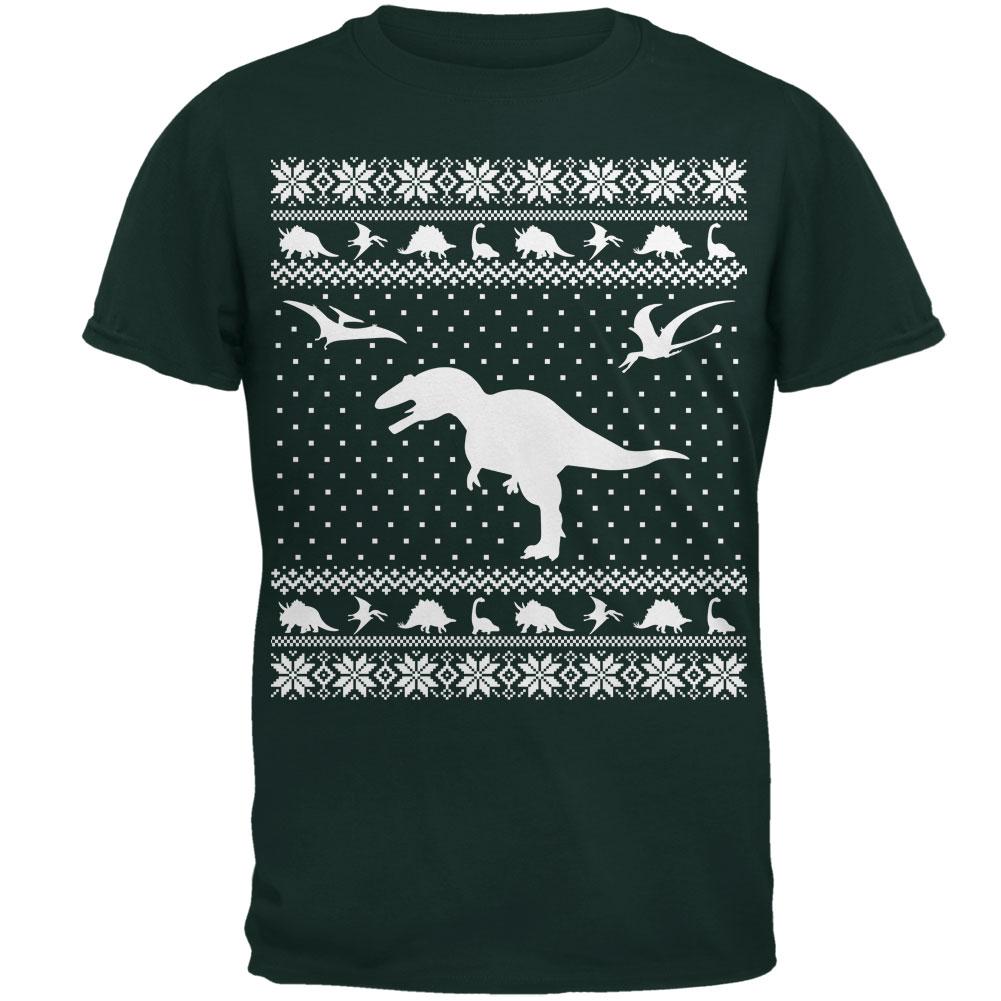 Dinosaurs Ugly XMAS Sweater Forest Adult T-Shirt Men's T-Shirts Old Glory 2XL Green