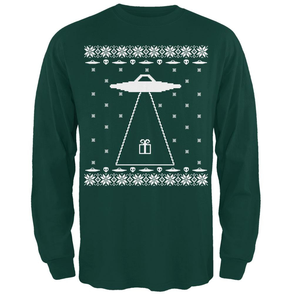 Alien Abduction Ugly XMAS Sweater Adult Long Sleeve T-Shirt Men's Long Sleeves Old Glory 2XL Dark Green