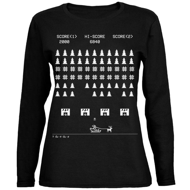 Classic Arcade Game Ugly XMAS Sweater Green Womens Long Sleeve T-Shirt Women's Long Sleeves Old Glory