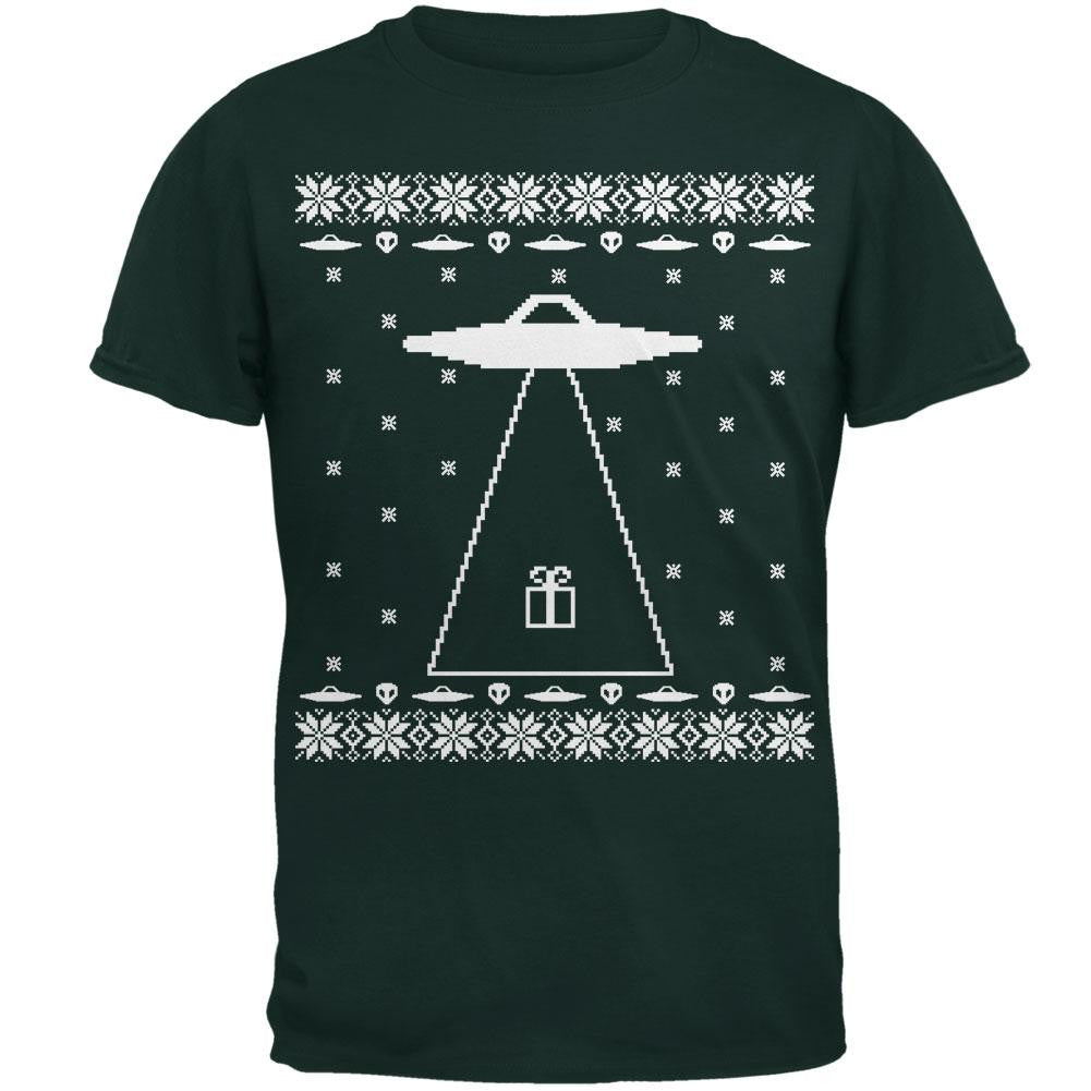 Alien Abduction Ugly XMAS Sweater Adult T-Shirt Men's T-Shirts Old Glory 2XL Dark Green
