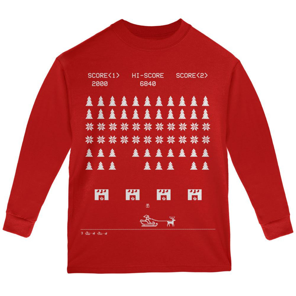 Classic Arcade Game Ugly XMAS Sweater Forest Youth Long Sleeve T-Shirt Youth Long Sleeves Old Glory