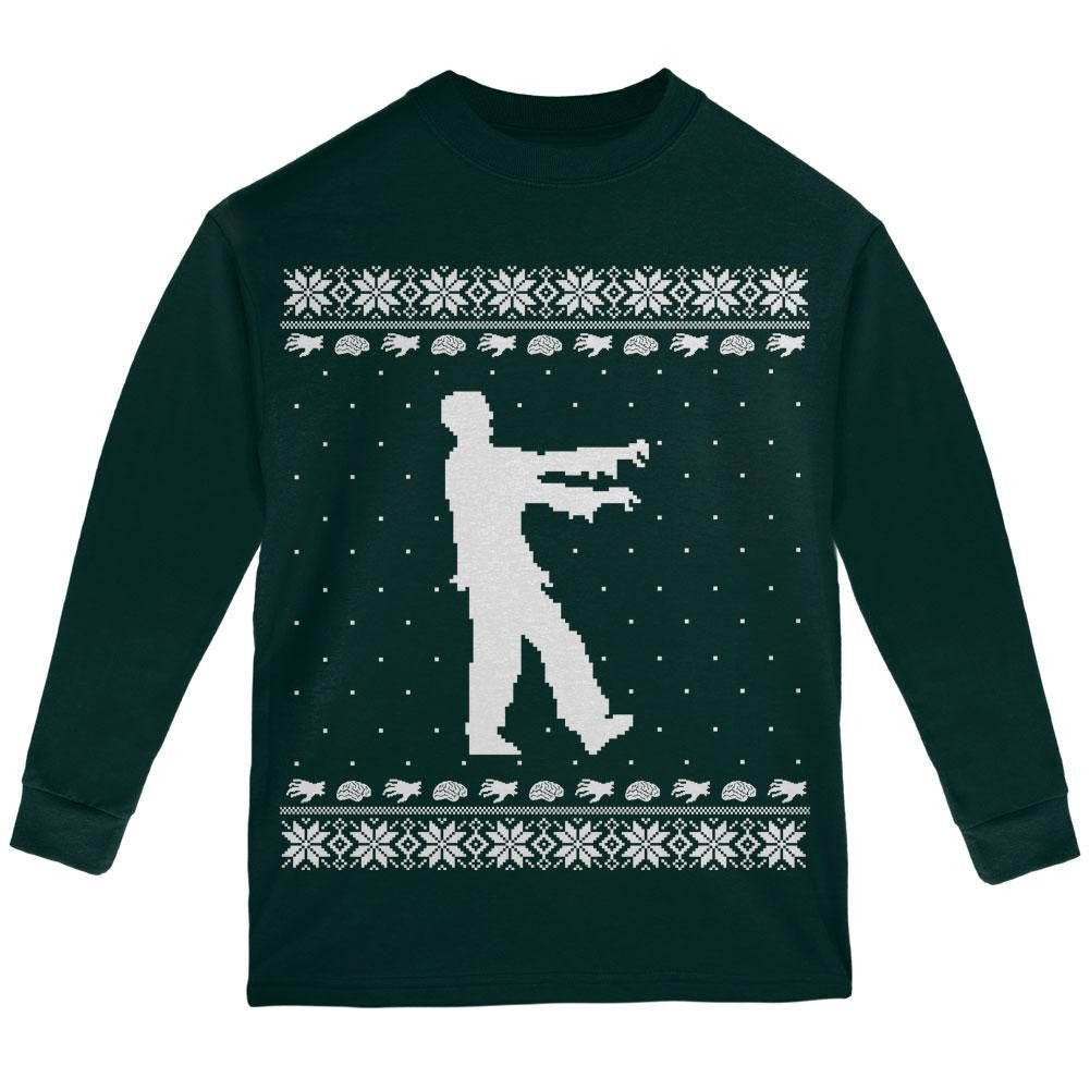 Big Zombie Ugly XMAS Sweater Black Youth Long Sleeve T-Shirt Youth Long Sleeves Old Glory LG Dark Green