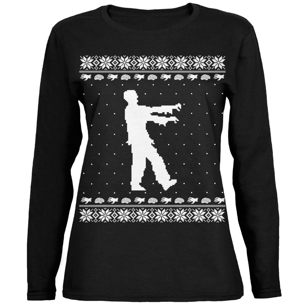 Big Zombie Ugly XMAS Sweater Black Womens Long Sleeve T-Shirt Women's Long Sleeves Old Glory 2XL Black