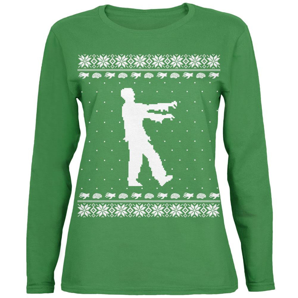 Big Zombie Ugly XMAS Sweater Black Womens Long Sleeve T-Shirt Women's Long Sleeves Old Glory 2XL Green