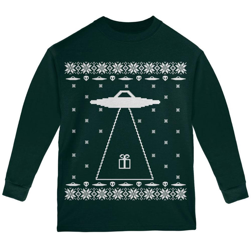 Alien Abduction Ugly XMAS Sweater Youth Long Sleeve T-Shirt Youth Long Sleeves Old Glory LG Dark Green