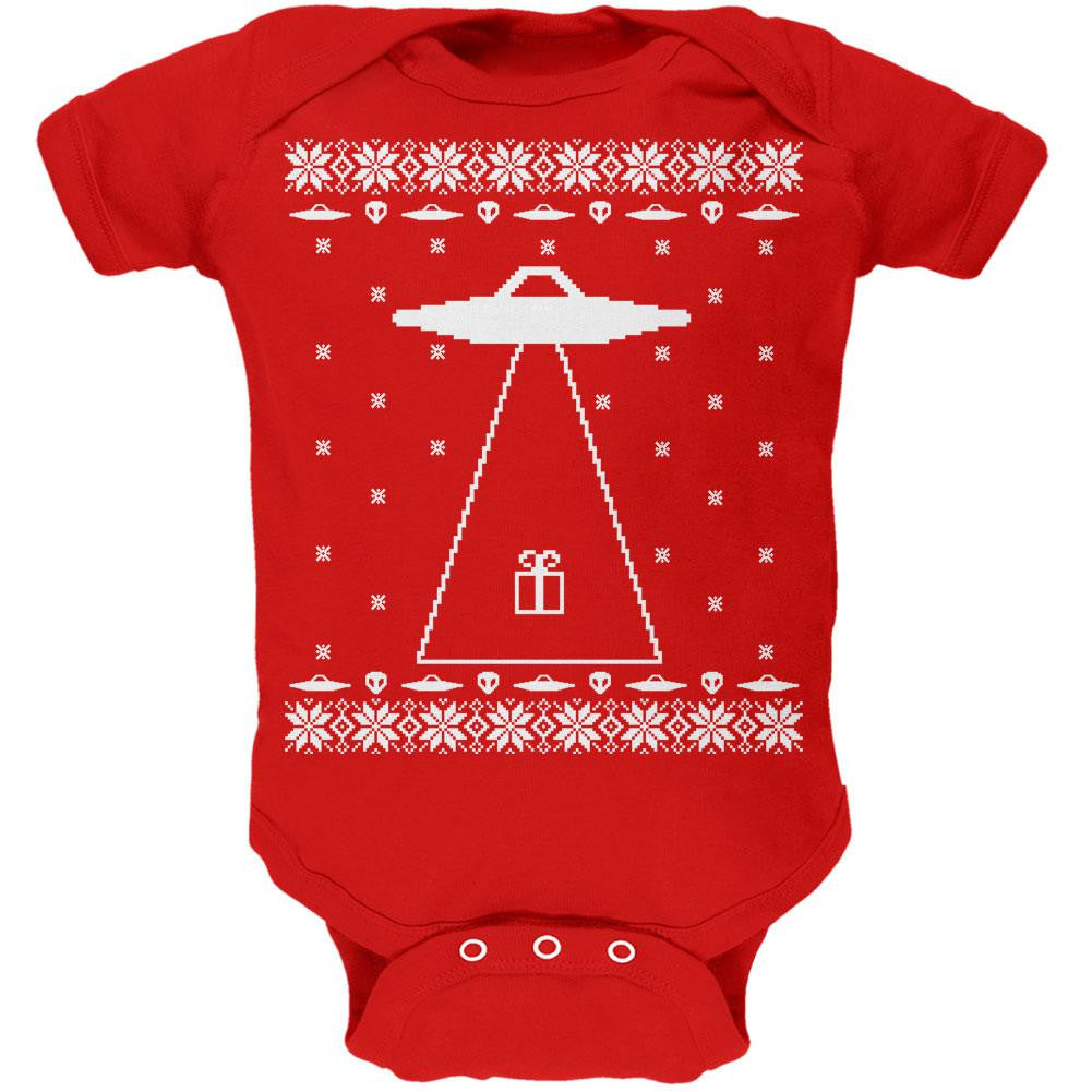Alien Abduction Ugly XMAS Sweater Soft Baby One Piece Baby One Piece Old Glory 0-3M Red
