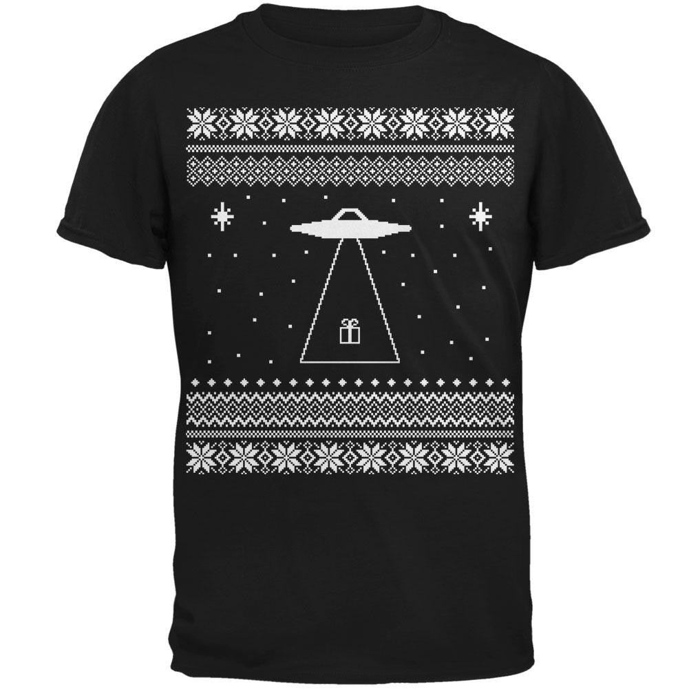 Alien Beam Ugly XMAS Sweater Black Adult T-Shirt Men's T-Shirts Old Glory 2XL Black