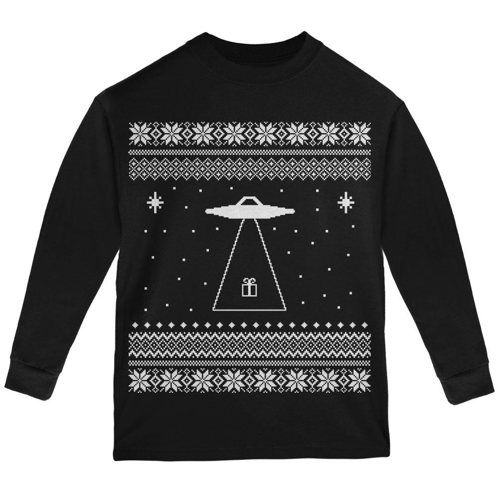 Alien Beam Ugly XMAS Sweater Black Youth Long Sleeve T-Shirt Youth Long Sleeves Old Glory LG Black