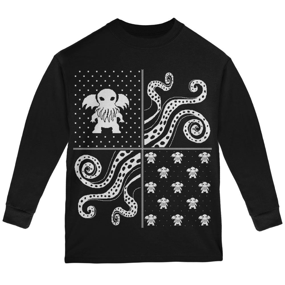 Cthulhu Lovecraft Dimensions Ugly XMAS Sweater Black Youth Long Sleeve T-Shirt Youth Long Sleeves Old Glory