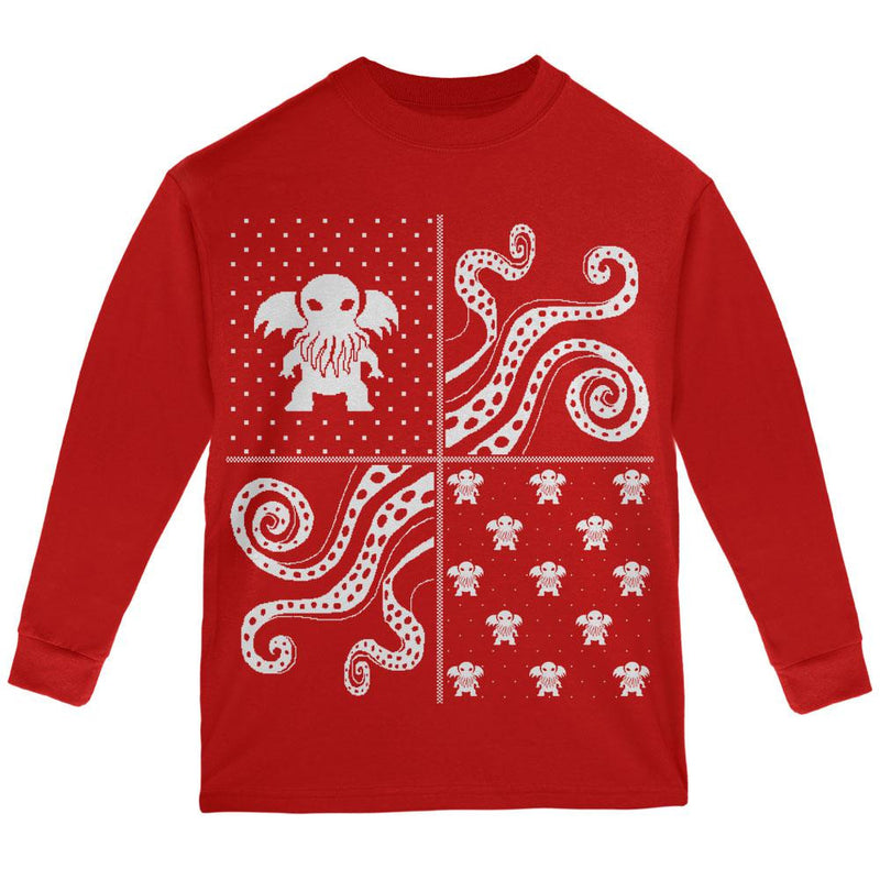 Cthulhu Lovecraft Dimensions Ugly XMAS Sweater Black Youth Long Sleeve T-Shirt Youth Long Sleeves Old Glory