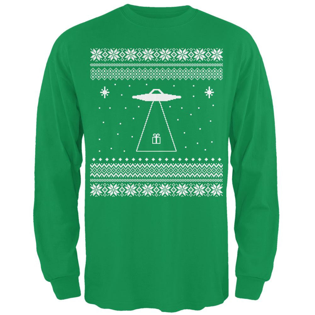 Alien Beam Ugly XMAS Sweater Black Adult Long Sleeve T-Shirt Men's Long Sleeves Old Glory 2XL Green