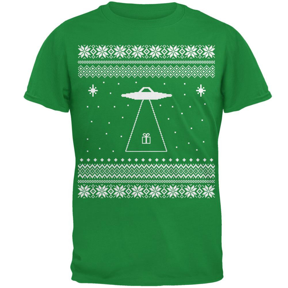 Alien Beam Ugly XMAS Sweater Black Adult T-Shirt Men's T-Shirts Old Glory 2XL Green