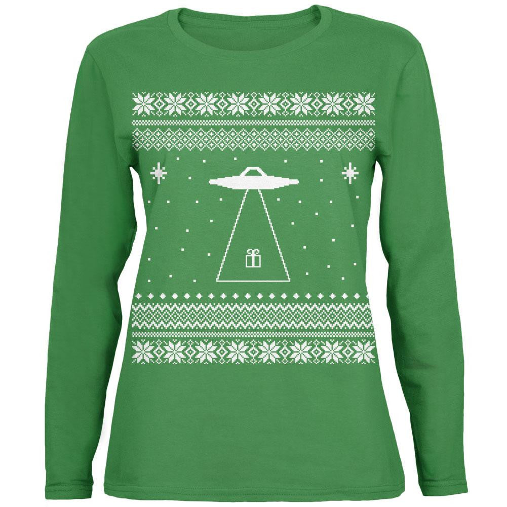 Alien Beam Ugly XMAS Sweater Black Womens Long Sleeve T-Shirt Women's Long Sleeves Old Glory 2XL Green