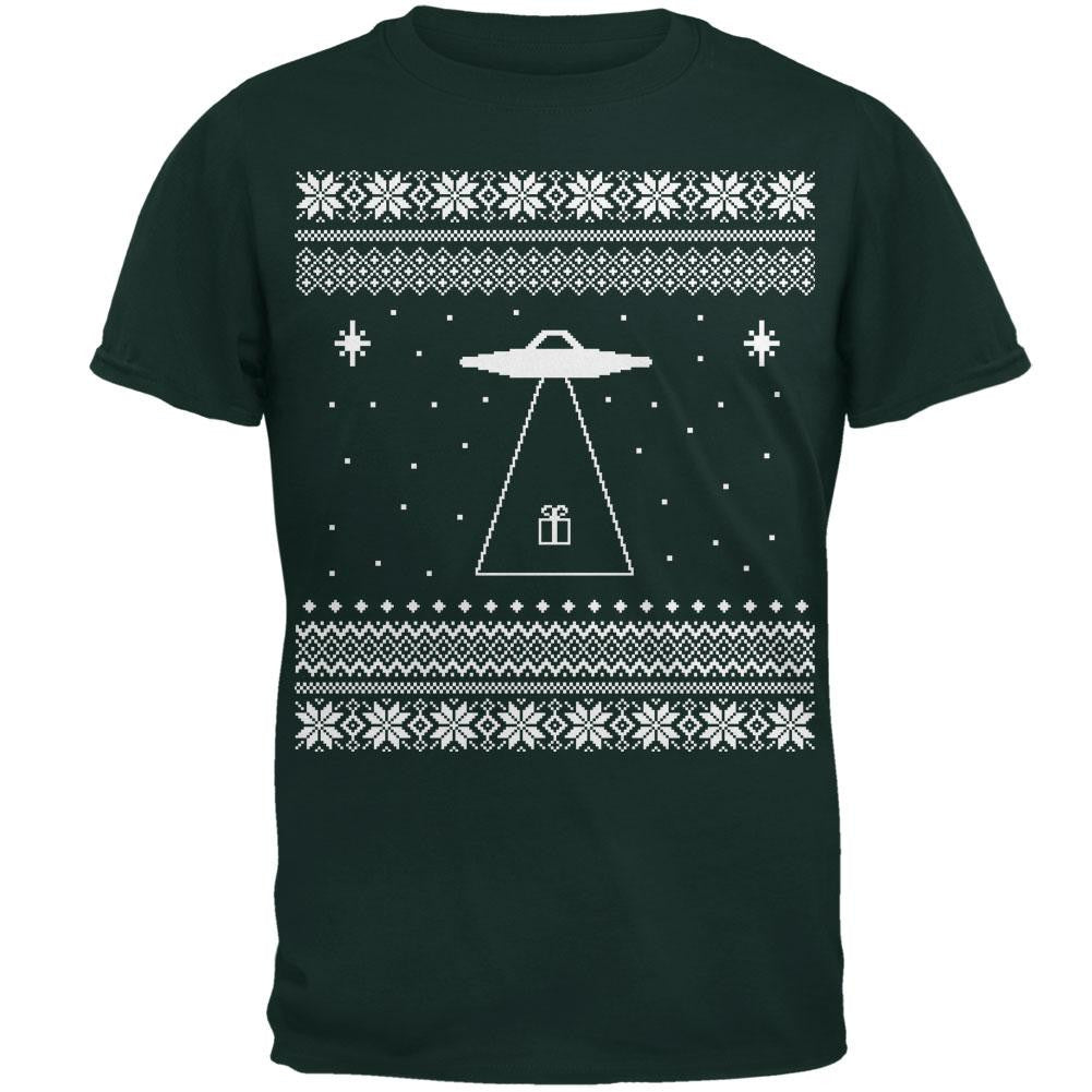 Alien Beam Ugly XMAS Sweater Black Adult T-Shirt Men's T-Shirts Old Glory 2XL Dark Green