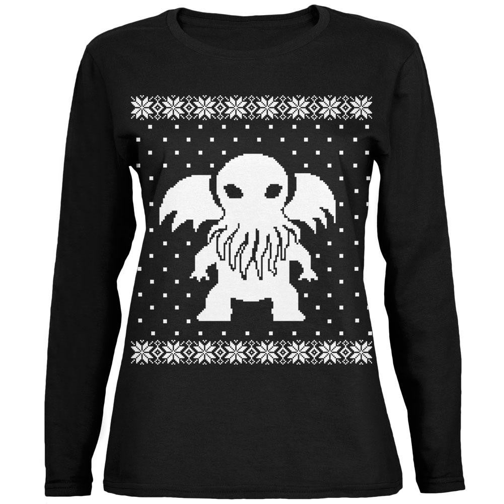 Big Cthulhu Ugly XMAS Sweater Black Womens Long Sleeve T-Shirt Women's Long Sleeves Old Glory
