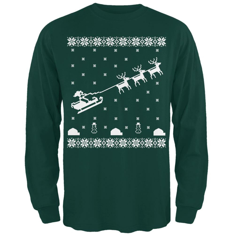 Flying Santa Sleigh Ugly XMAS Sweater Forest Adult Long Sleeve T-Shirt Men's Long Sleeves Old Glory