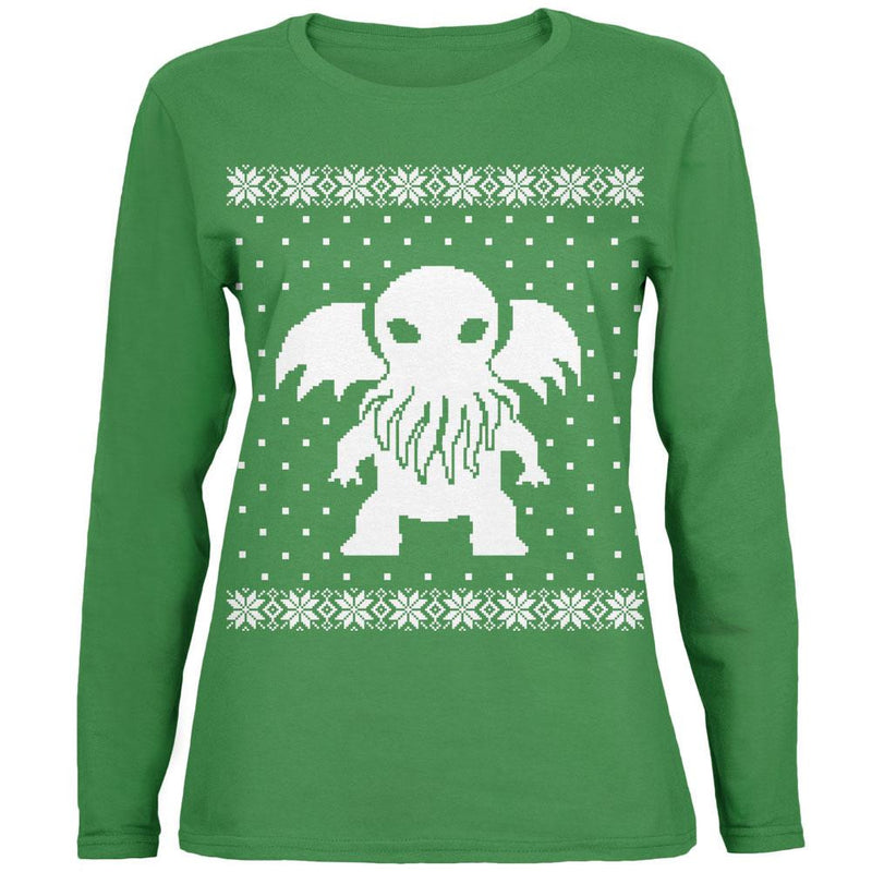 Big Cthulhu Ugly XMAS Sweater Black Womens Long Sleeve T-Shirt Women's Long Sleeves Old Glory