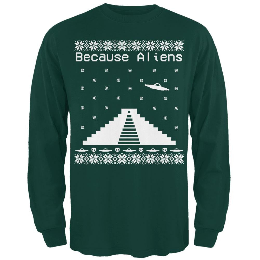 Because Aliens Pyramid Ugly XMAS Sweater Forest Adult Long Sleeve T-Shirt Men's Long Sleeves Old Glory 2XL Dark Green