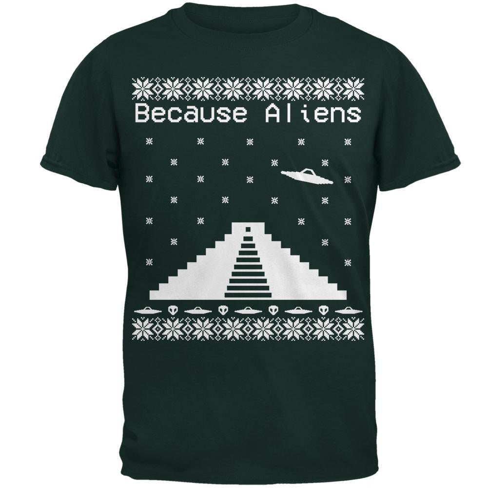 Because Aliens Pyramid Ugly XMAS Sweater Forest Adult T-Shirt Men's T-Shirts Old Glory 2XL Dark Green