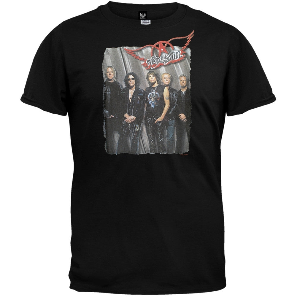Aerosmith - Group Standing Adult T-Shirt Men's T-Shirts Aerosmith SM Black