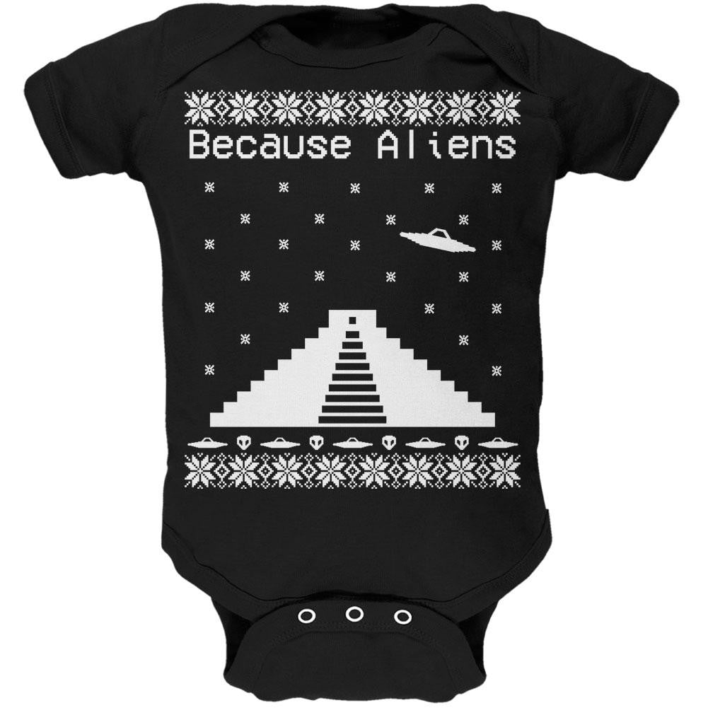 Because Aliens Pyramid Ugly XMAS Sweater Black Soft Baby One Piece Baby One Piece Old Glory 0-3M Black