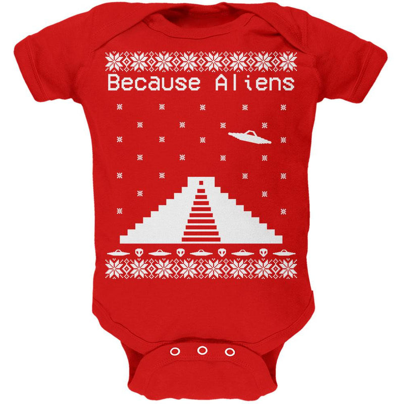 Because Aliens Pyramid Ugly XMAS Sweater Black Soft Baby One Piece Baby One Piece Old Glory 0-3M Red
