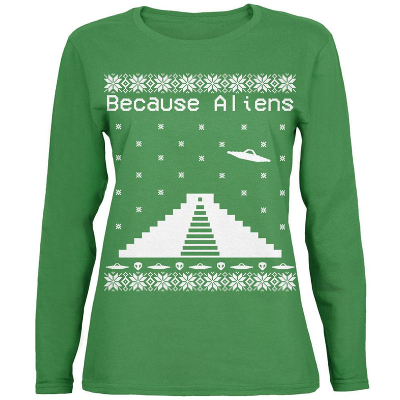 Because Aliens Pyramid Ugly XMAS Sweater Black Womens Long Sleeve T-Shirt Women's Long Sleeves Old Glory 2XL Green