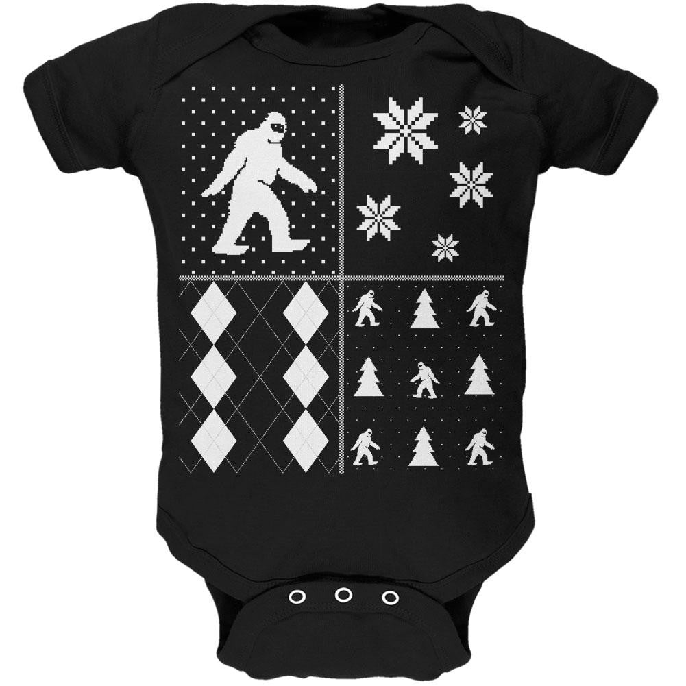 Sasquatch Festive Blocks Ugly XMAS Sweater Black Soft Baby One Piece Baby One Piece Old Glory