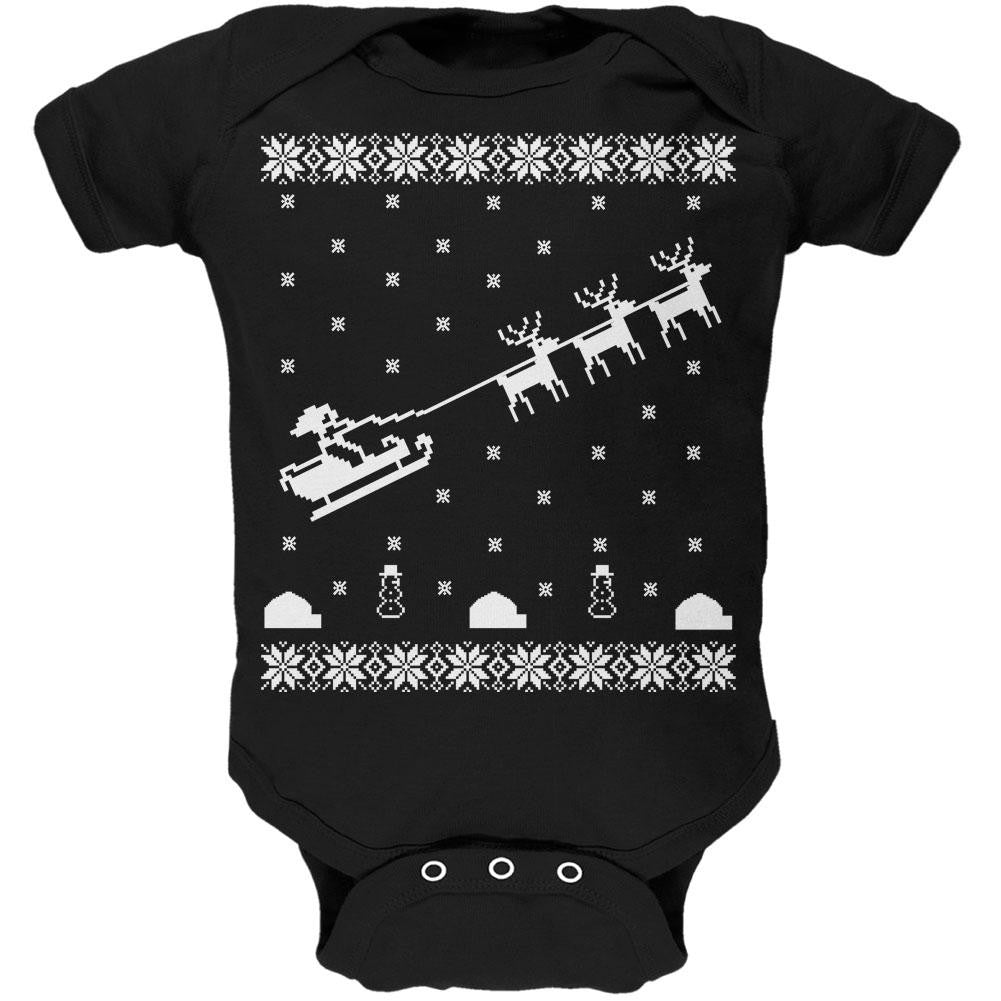 Flying Santa Sleigh Ugly XMAS Sweater Black Soft Baby One Piece Baby One Piece Old Glory