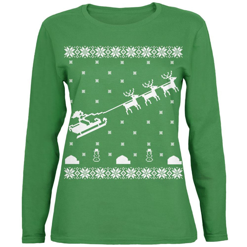 Sasquatch Festive Blocks Ugly XMAS Sweater Green Womens Long Sleeve T-Shirt Women's Long Sleeves Old Glory