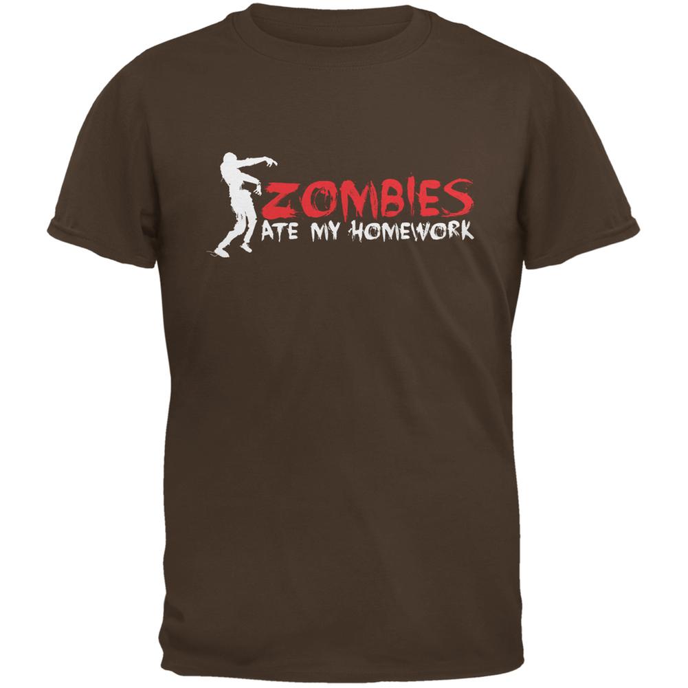 Zombies Ate My Homework Brown Adult T-Shirt Men's T-Shirts Old Glory 2XL Brown