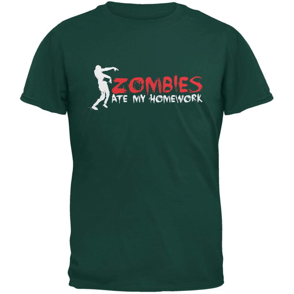 Zombies Ate My Homework Forest Green Adult T-Shirt Men's T-Shirts Old Glory 2XL Green