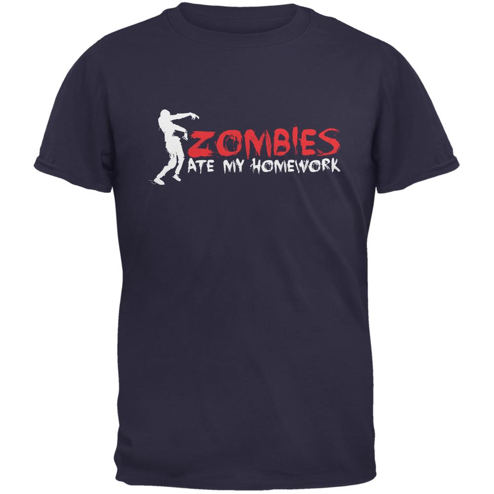 Zombies Ate My Homework Navy Adult T-Shirt Men's T-Shirts Old Glory 2XL Blue
