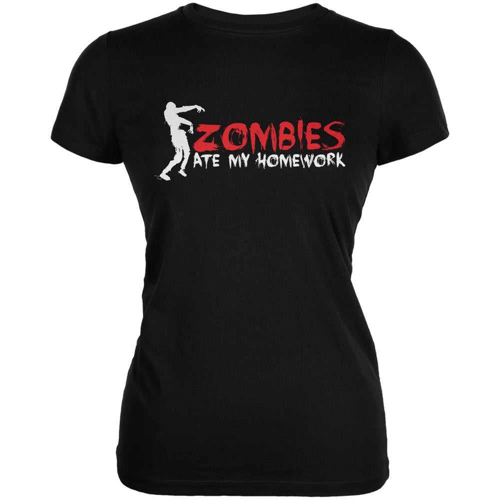 Zombies Ate My Homework Black Juniors Soft T-Shirt Juniors T-Shirts Old Glory 2XL Black