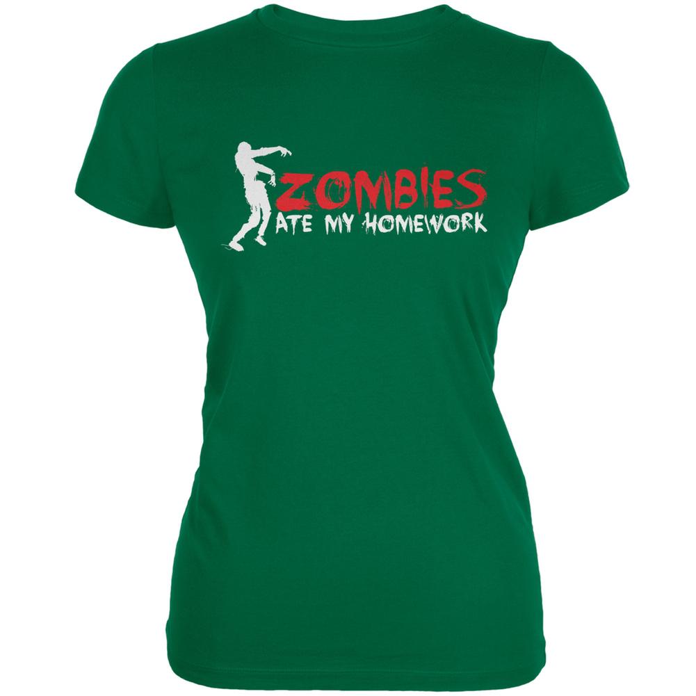 Zombies Ate My Homework Kelly Green Juniors Soft T-Shirt Juniors T-Shirts Old Glory 2XL Green