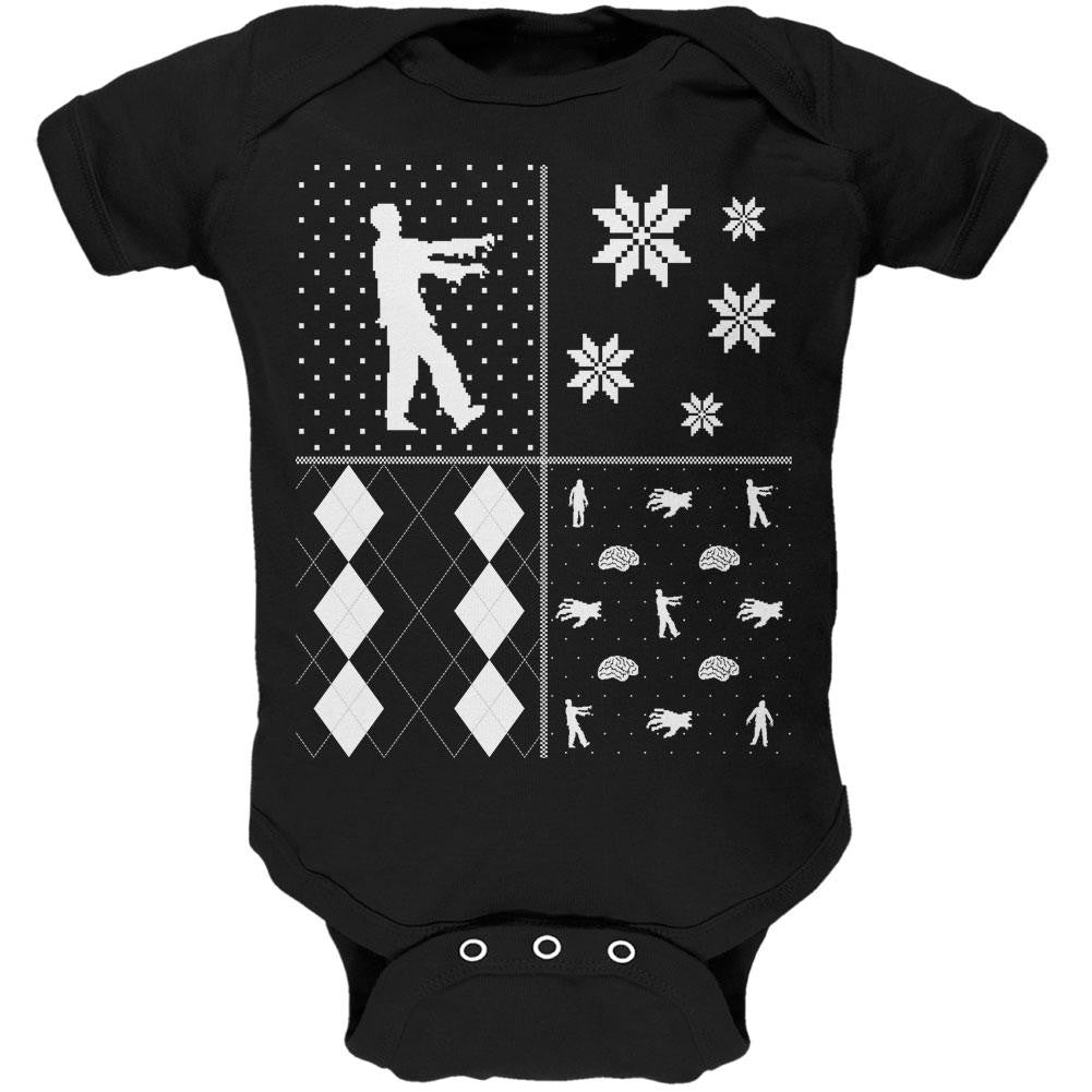 Zombies Festive Blocks Ugly XMAS Sweater Black Soft Baby One Piece Baby One Piece Old Glory