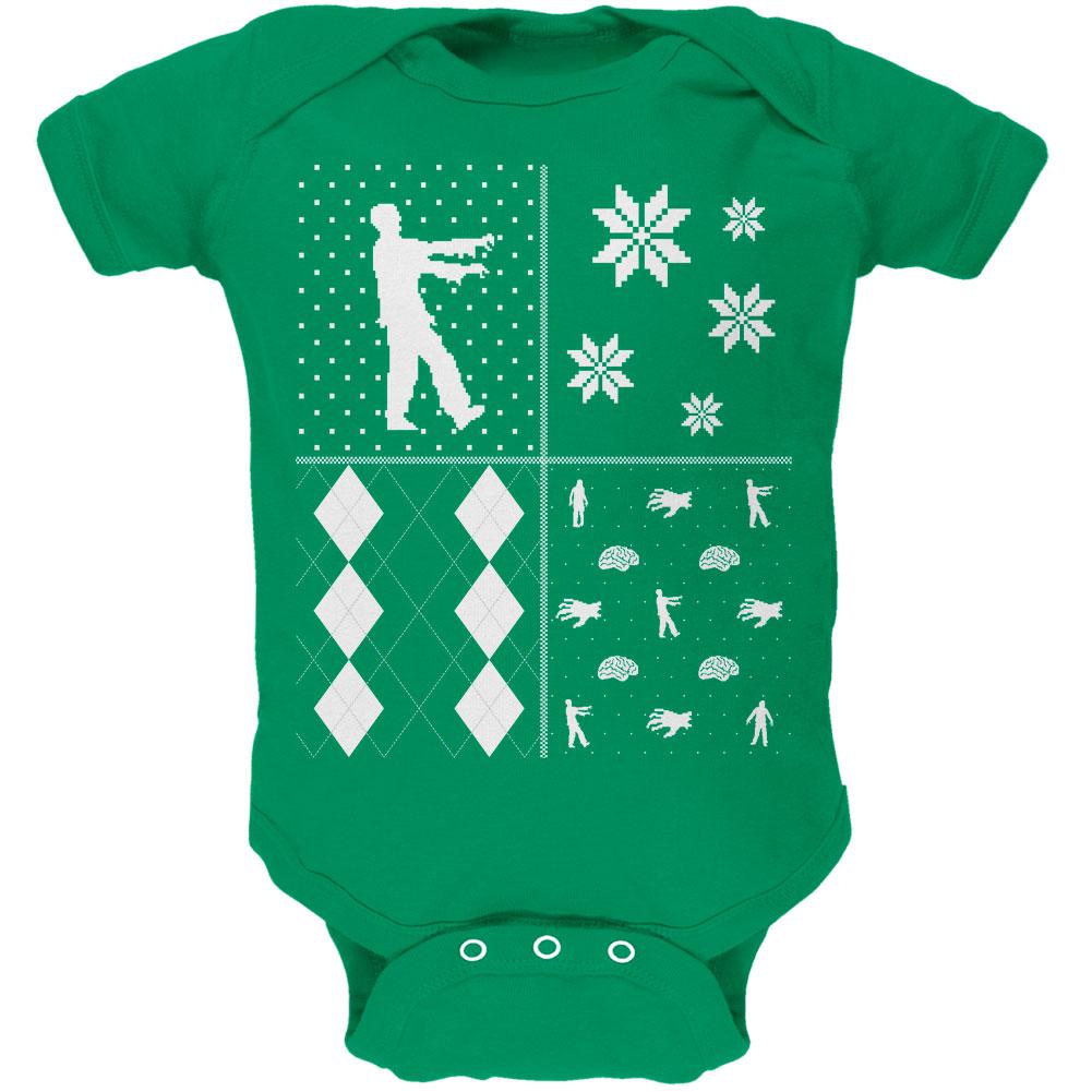 Zombies Festive Blocks Ugly XMAS Sweater Kelly Green Soft Baby One Piece Baby One Piece Old Glory 0-3M Green