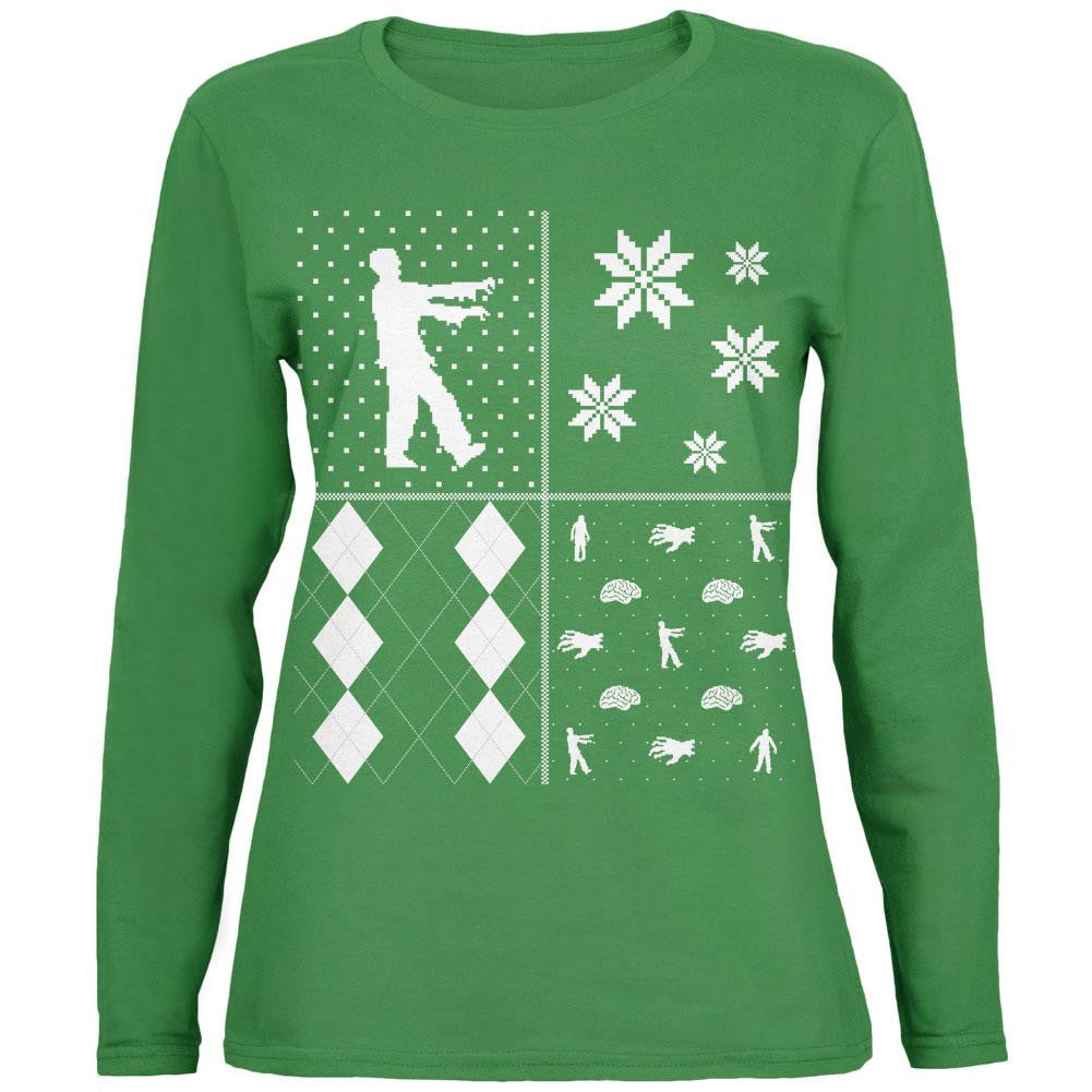 Zombies Festive Blocks Ugly XMAS Sweater Black Womens Long Sleeve T-Shirt Women's Long Sleeves Old Glory