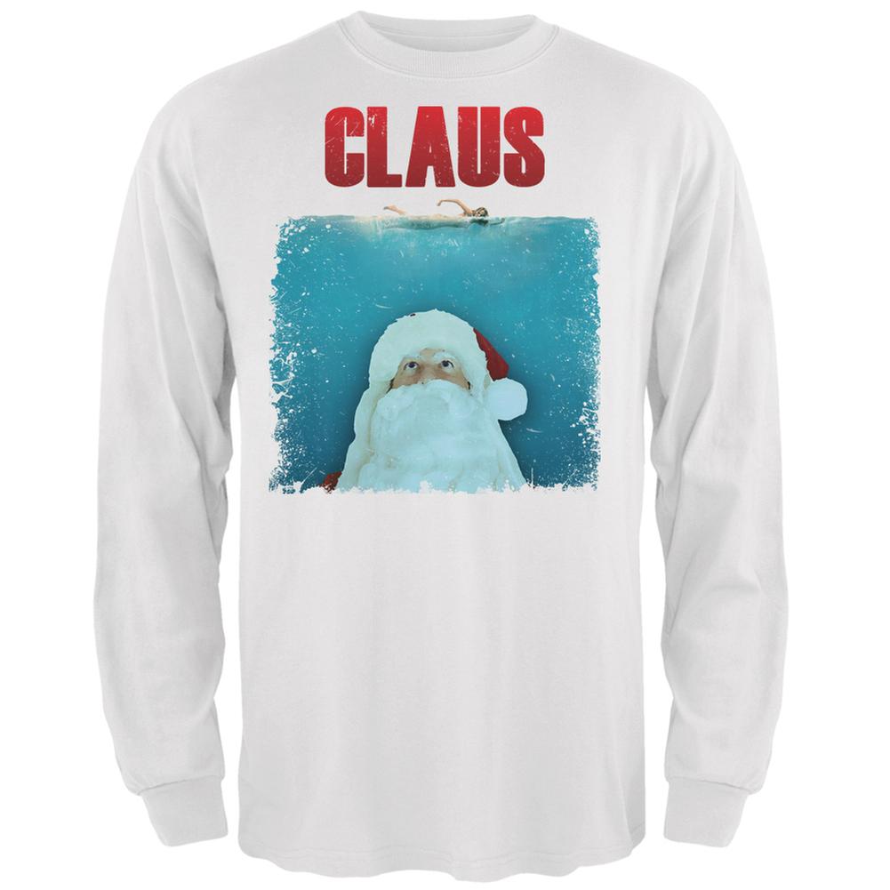 Christmas Claus Attacks White Adult Long Sleeve T-Shirt Men's Long Sleeves Old Glory 2XL White