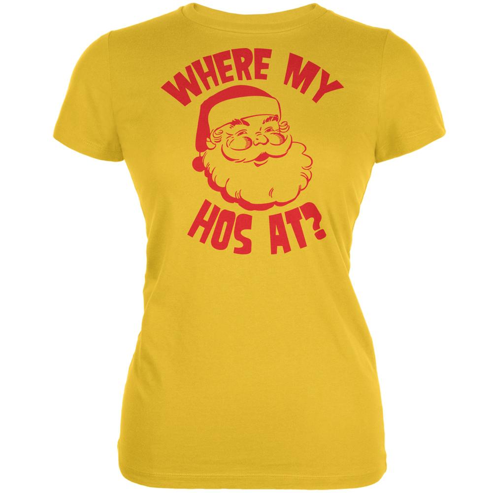 Christmas Where My Hos At? Bright Yellow Juniors Soft T-Shirt Juniors T-Shirts Old Glory 2XL Yellow