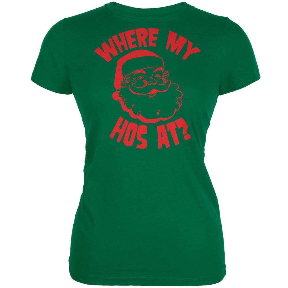 Christmas Where My Hos At? Kelly Green Juniors Soft T-Shirt Juniors T-Shirts Old Glory 2XL Green