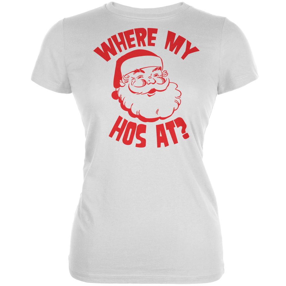 Christmas Where My Hos At? White Juniors Soft T-Shirt Juniors T-Shirts Old Glory 2XL White