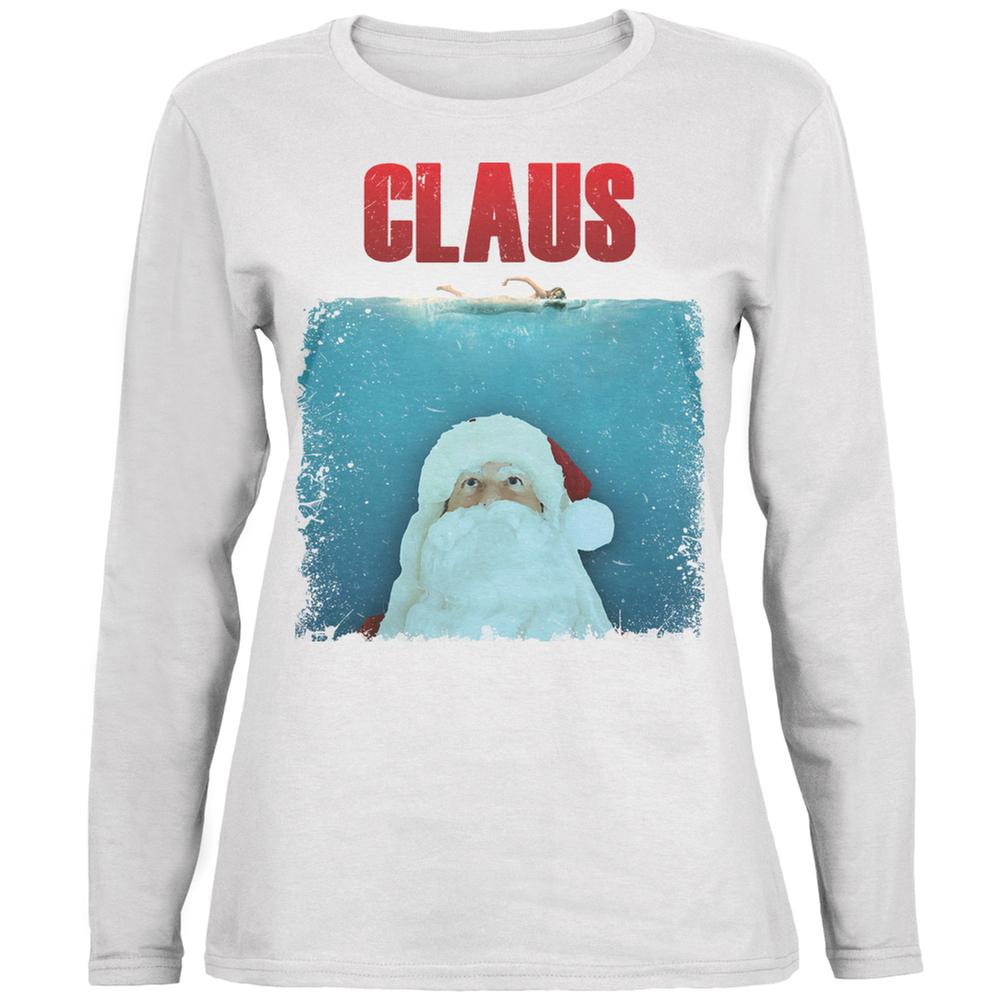 Christmas Claus Attacks White Womens Long Sleeve T-Shirt Women's Long Sleeves Old Glory 2XL White