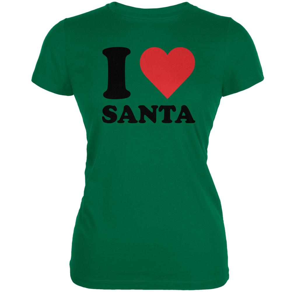 Christmas I Heart Santa Kelly Green Juniors Soft T-Shirt Juniors T-Shirts Old Glory 2XL Green